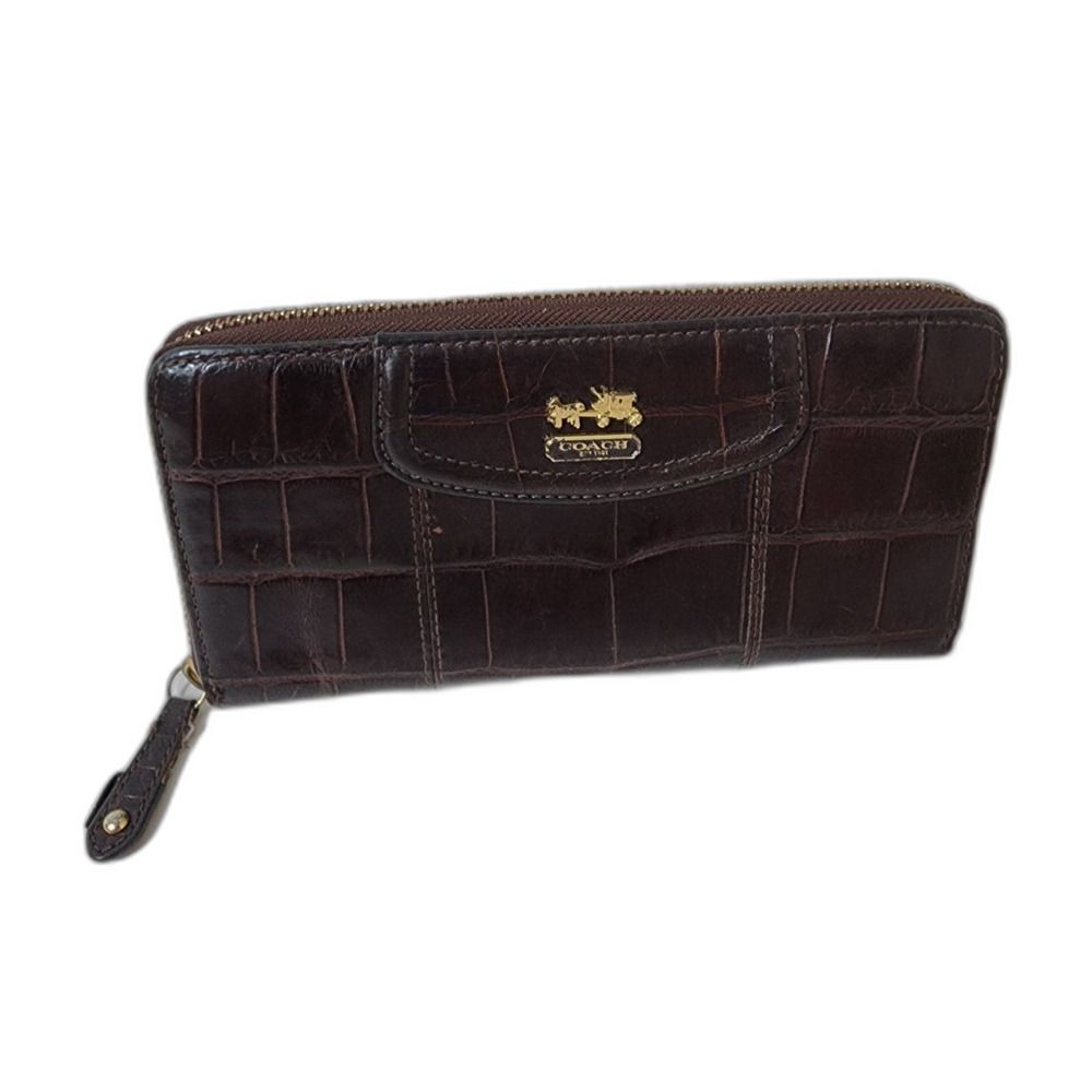 Coach Crocodile Embossed Leather Accordion Zip Wallet - Picture 2 of 10